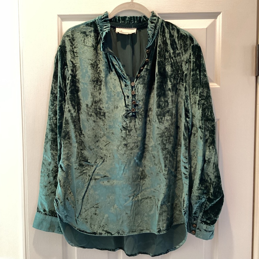 Anthropologie Kristianne Teal Velvet Blouse, M